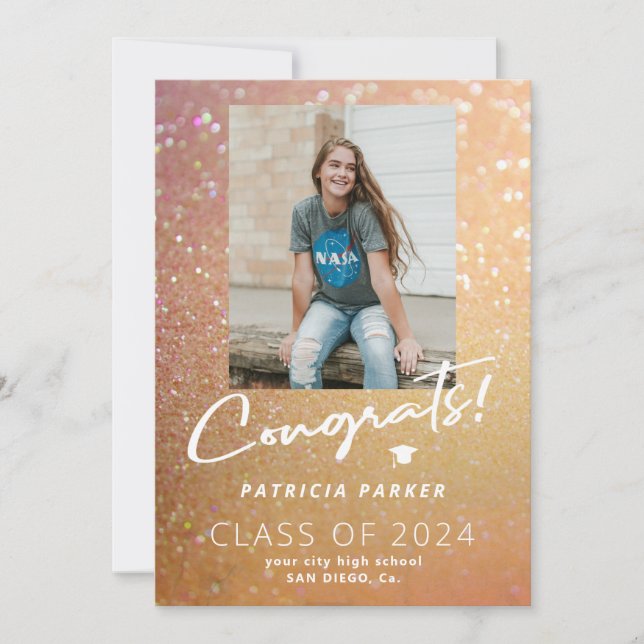Graduate girly modern high school photo graduation announcement (Front)