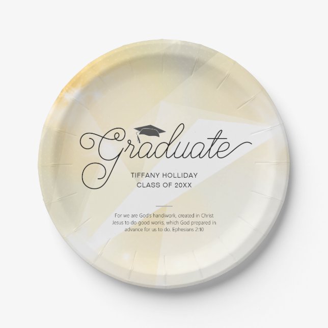 Graduate Gold Abstract with Bible Verse  Paper Plate (Front)