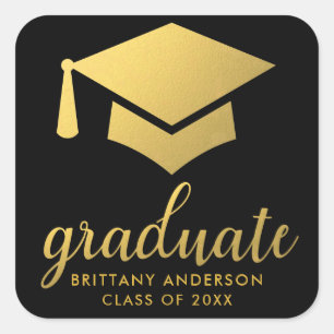 Graduate Gold and Black Square Sticker