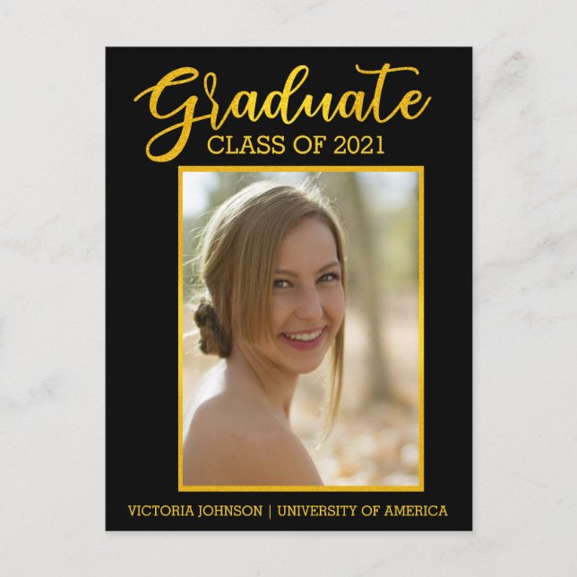 Graduate Gold Black Photo Class of 2021 Graduation Postcard (Front)