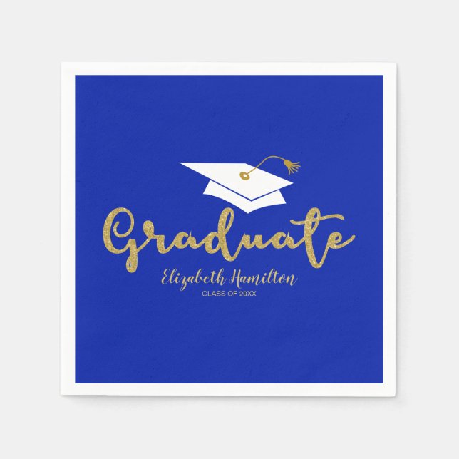 Graduate Gold Calligraphy Grad Cap Graduation Napk Napkin (Front)