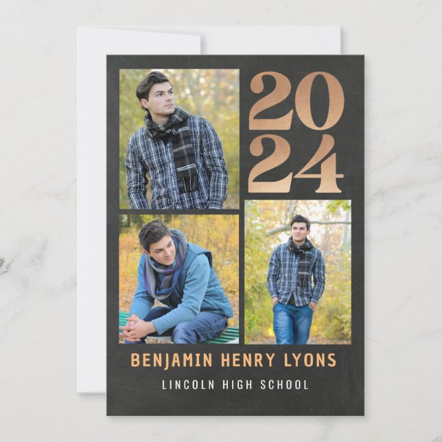 Graduate Gold Chalkboard Class of 2024 Printable Invitation (Front)