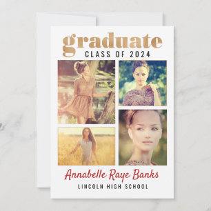 Graduate Gold Class of 2024 White Collage Invitation