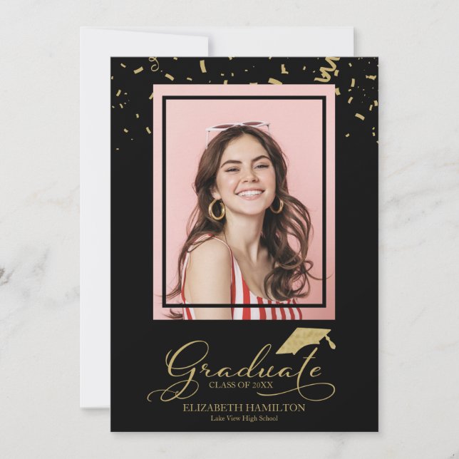 Graduate Gold Confetti Grad Announcement Photo (Front)