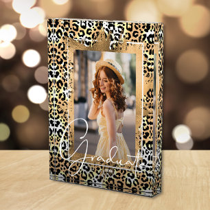  Graduate Gold Faux Foil on Leopard Print Photo Block