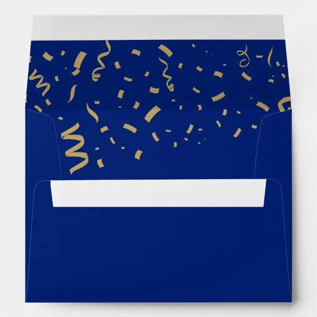 Graduate Gold Foil Confetti Elegant Blue Envelope (Back (Bottom))