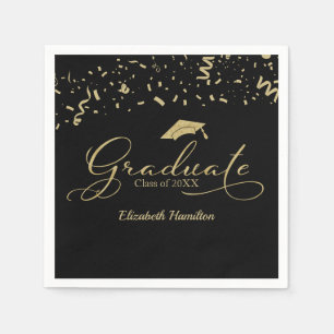Graduate Gold Foil Graduation Party Black Napkin
