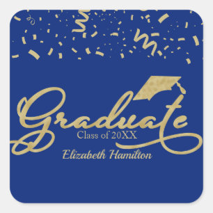 Graduate Gold Foil Graduation Party Blue Square Sticker