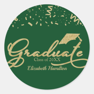 Graduate Gold Foil Graduation Party Green Classic Round Sticker