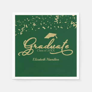 Graduate Gold Foil Graduation Party Green Napkin