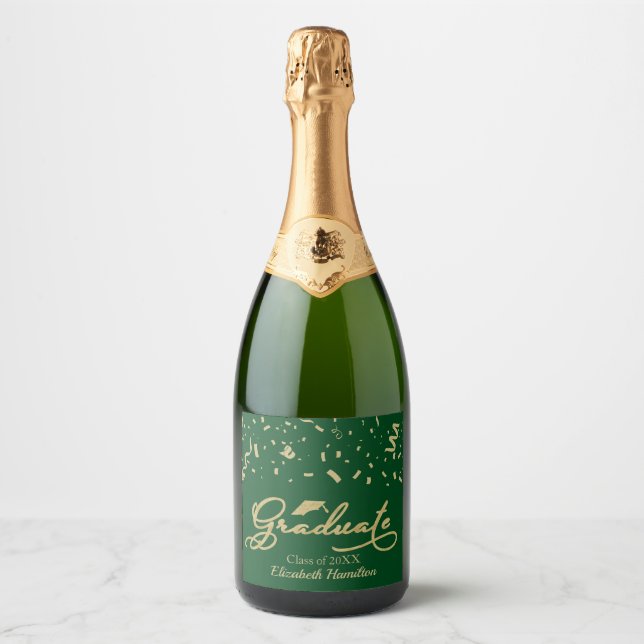 Graduate Gold Foil Graduation Party Green Sparkling Wine Label (Front)