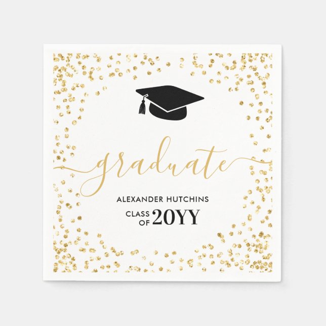 Graduate Gold Glitter Confetti Graduation Party Napkin (Front)