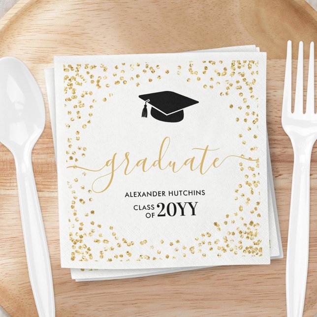 Graduate Gold Glitter Confetti Graduation Party Napkin (Creator Uploaded)