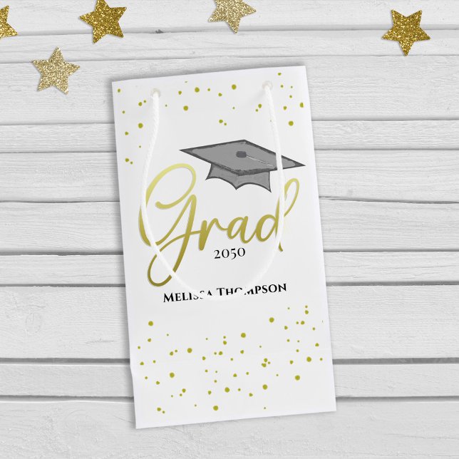 Graduate Gold Graduation Script Cap Simple Grad Small Gift Bag (Creator Uploaded)