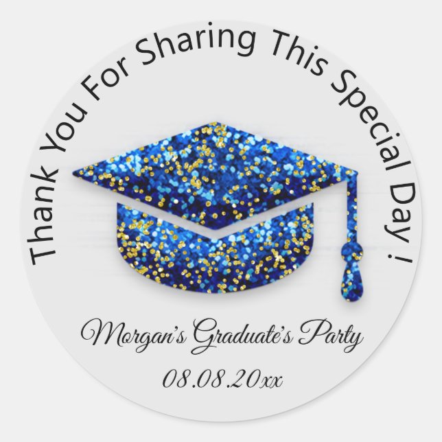 Graduate Gold Grey Glitter Student Cup Favour Blue Classic Round Sticker (Front)