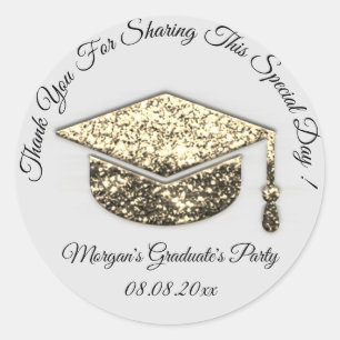 Graduate Gold Grey Glitter Student Cup Favour Than Classic Round Sticker