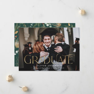 Graduate gold photo watercolor botanical floral an announcement