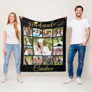 Graduate Gold Script 13 Photo Collage Your Colour Fleece Blanket