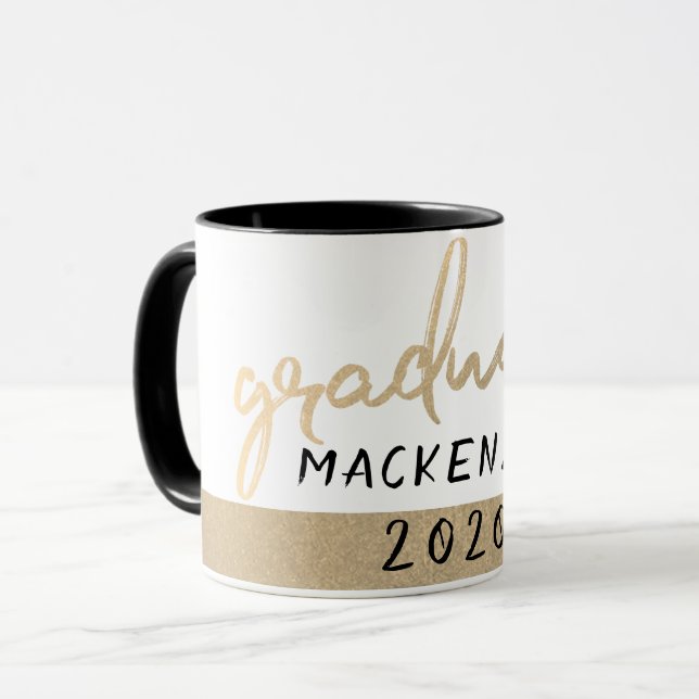 Graduate Gold Script | Classy Brush with Year Mug (Front Left)