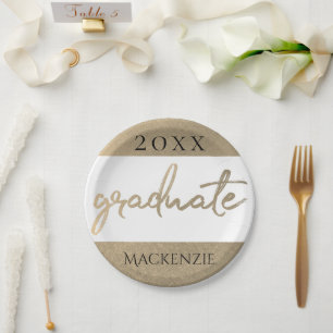 Graduate Gold Script   Classy Brush with Year Paper Plate