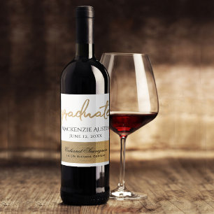 Graduate Gold Script   Elegant Grad Keepsake Party Wine Label