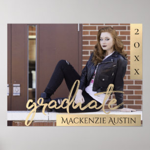 Graduate Gold Script Elegant Grad Photo Keepsake Poster