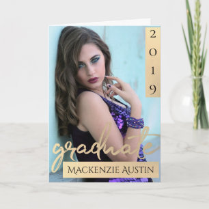 Graduate Gold Script Elegant Grad Photo Keepsake Thank You Card