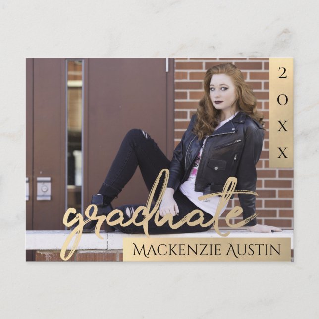 Graduate Gold Script | Elegant Graduation Photo Postcard (Front)