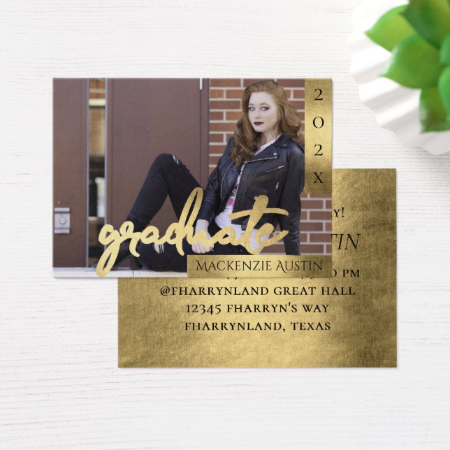 Graduate Gold Script | Elegant Photo Announcement (Desk)