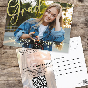 Graduate Gold Script Photo Template Invitation Postcard