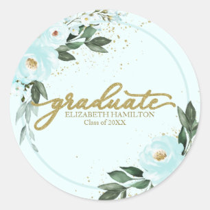 Graduate Gold Teal Floral Graduation Party Classic Round Sticker