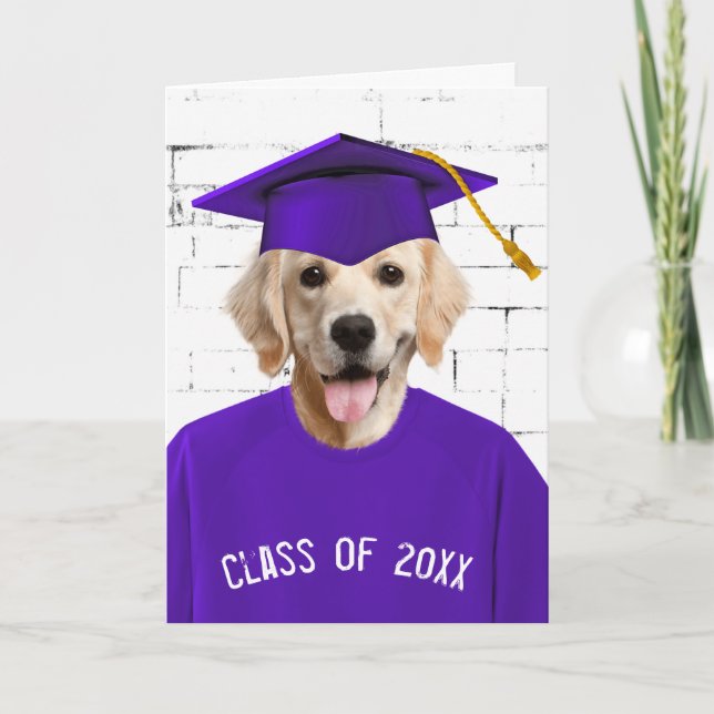 Graduate Golden Retriever Purple T-shirt Card (Front)