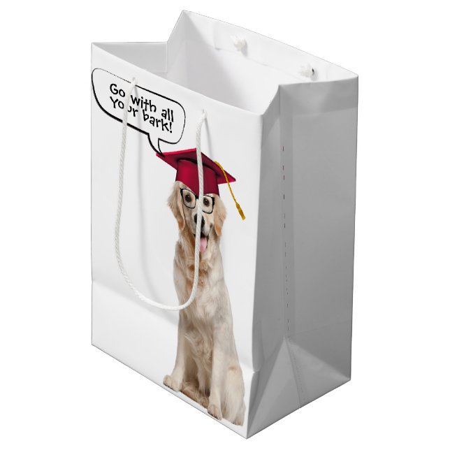 Graduate Golden Retriever with Glasses Medium Gift Bag (Front Angled)