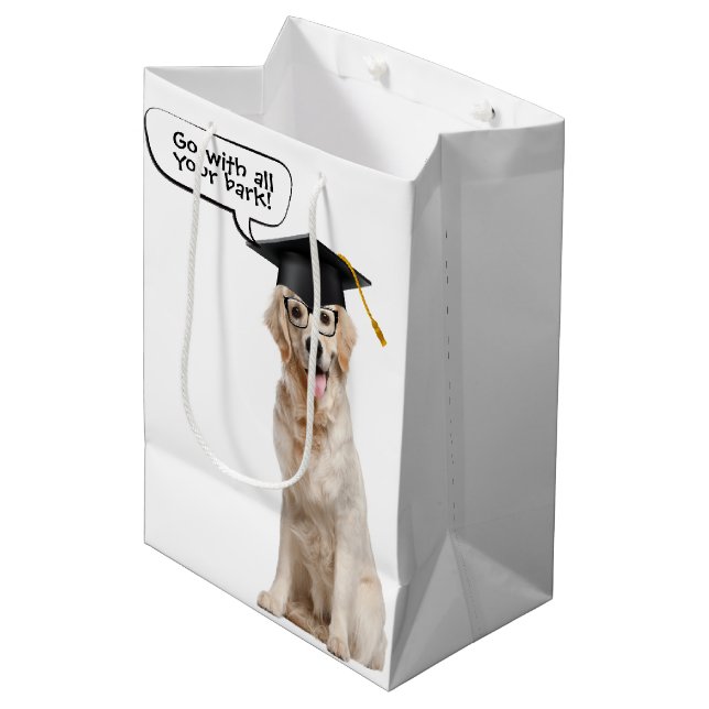 Graduate Golden Retriever with Glasses Medium Gift Bag (Front Angled)