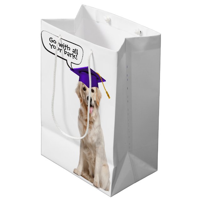 Graduate Golden Retriever with Purple Cap  Medium Gift Bag (Front Angled)