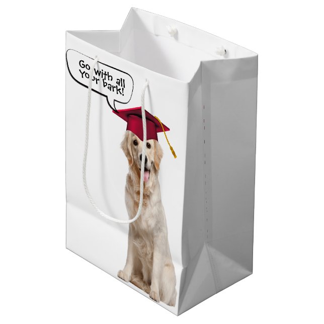 Graduate Golden Retriever with Red Cap Medium Gift Bag (Front Angled)