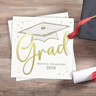 Graduate Grad Gold Calligraphy Graduation Cap Napkin