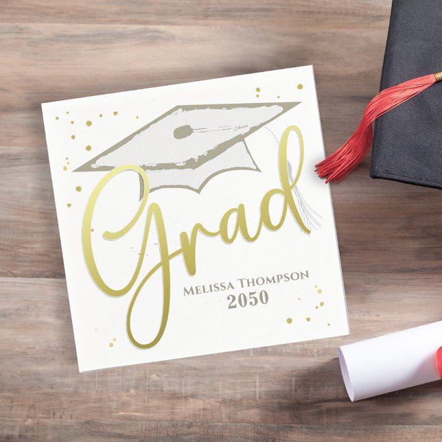 Graduate Grad Gold Calligraphy Graduation Cap Napkin (Creator Uploaded)