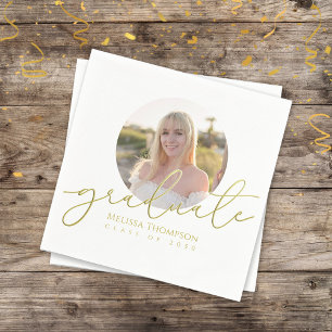 Graduate Grad Gold Calligraphy Minimalist Photo Napkin