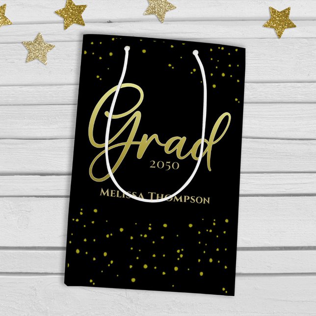 Graduate Grad Gold Graduation Script Black Medium Gift Bag (Creator Uploaded)