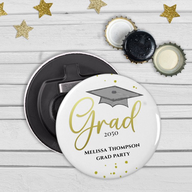 Graduate Grad Gold Graduation Script Party  Bottle Opener (Creator Uploaded)