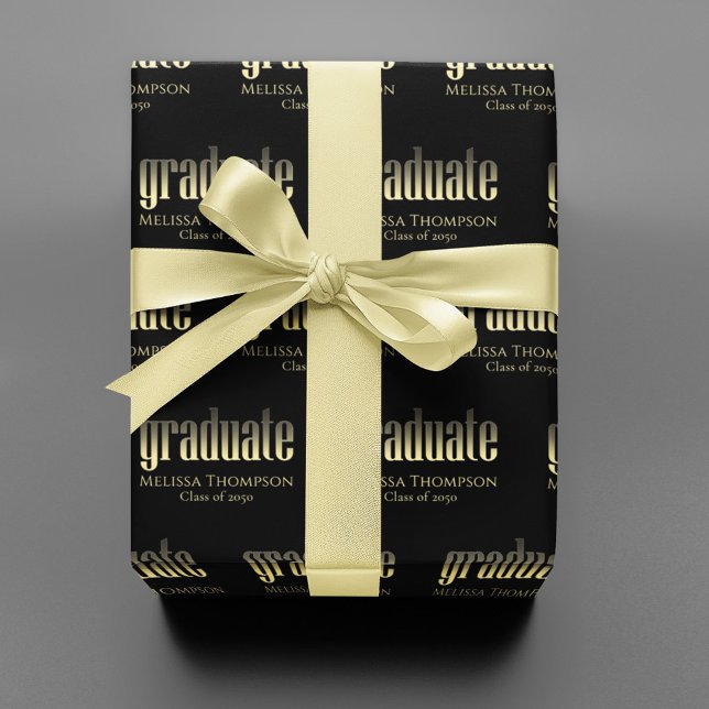 Graduate Grad Gold Modern Graduation Custom  Wrapping Paper (Creator Uploaded)