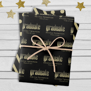 Graduate Grad Gold Modern Graduation Custom Wrapping Paper Sheet