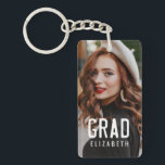 Graduate Grad Modern Cool Simple Minimalist Photo Key Ring<br><div class="desc">This simple and modern design is composed of serif typography.  "Grad" on a block of colour.</div>