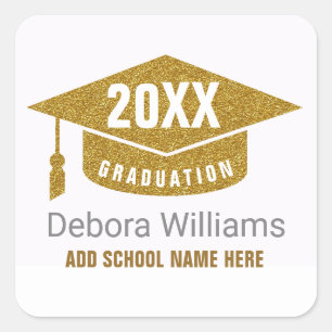 graduate / graduation academic class of, gold square sticker
