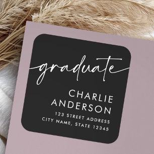 Graduate graduation black return address square sticker