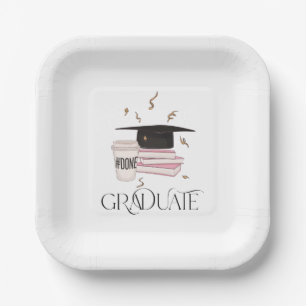 Graduate Graduation Cap Books Coffee Paper Plate