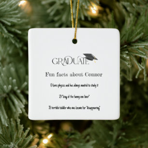 Graduate Graduation Cap Fun Facts Ceramic Ornament