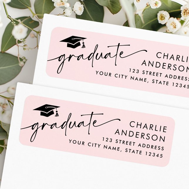 Graduate graduation cap light pink return address (Graduate graduation cap light pink return address label)