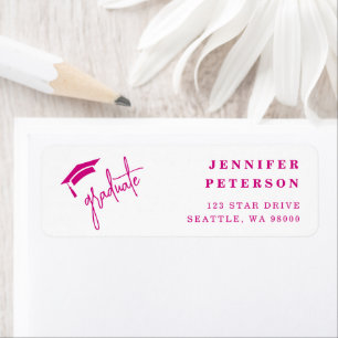 Graduate Graduation Cap Pink Return Address